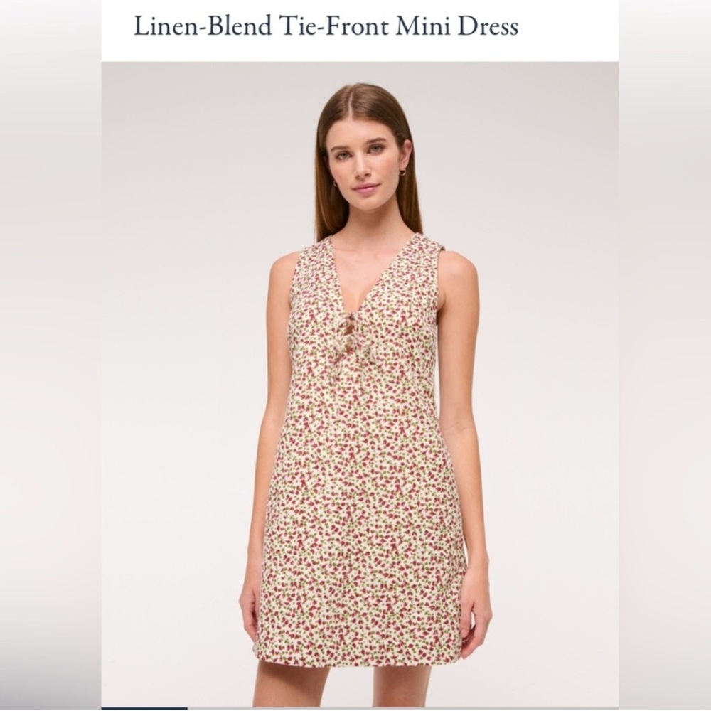 Abercrombie & Fitch Red Green Linen Tie-Front Sleeveless Mini Floral Dress XS-SM